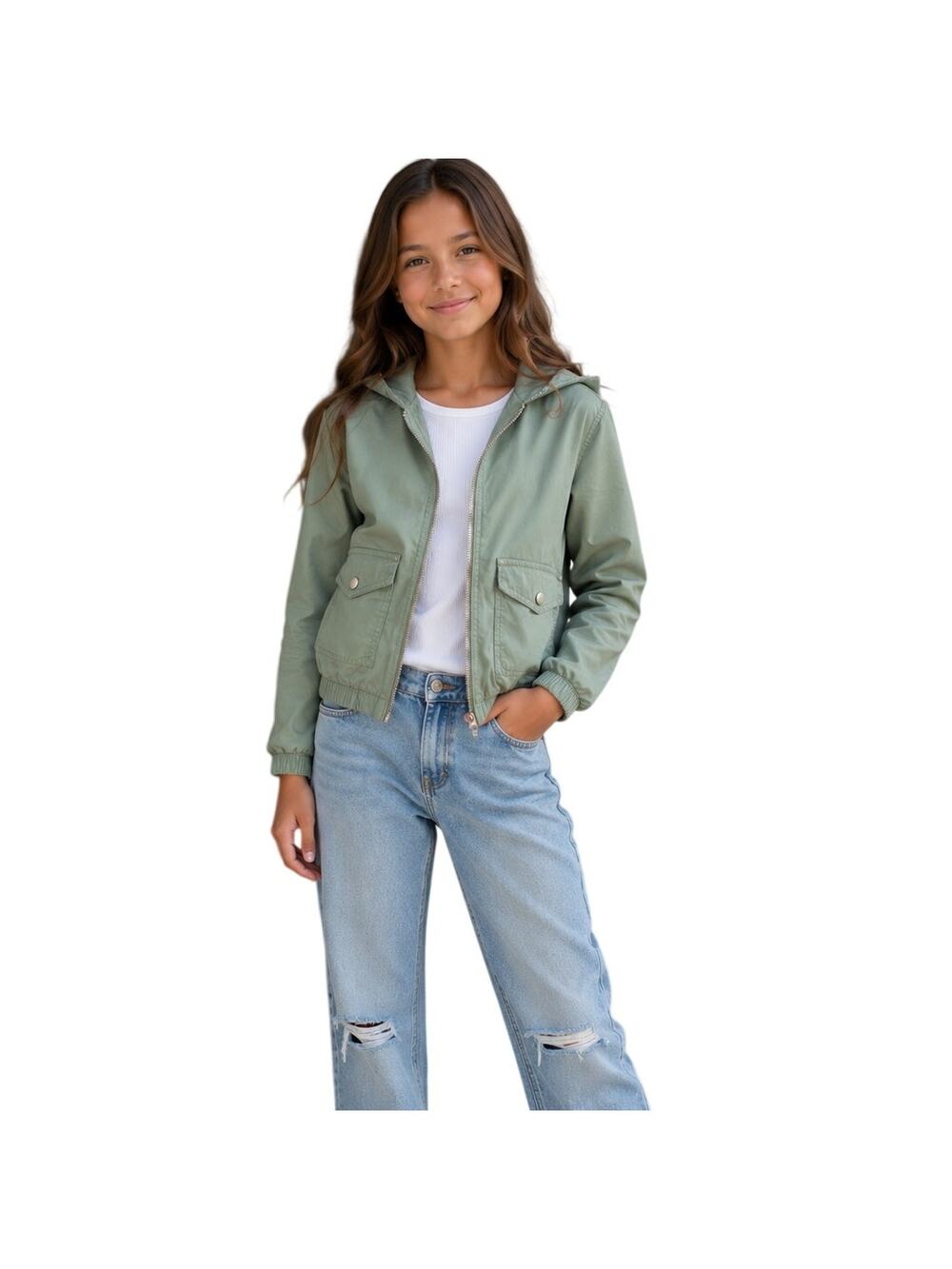 Cat & Jack Girl's Cropped Hooded Utility Jacket, Green Size M(7-8)
